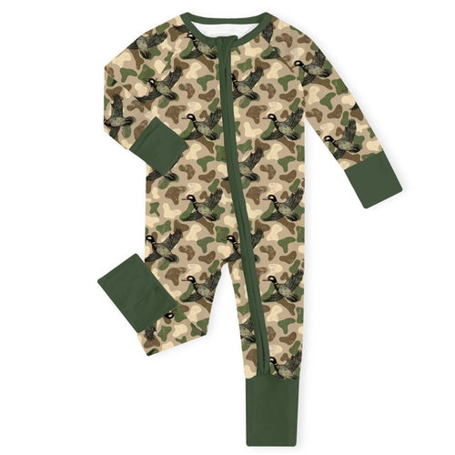 Flying Mallard Camo Bamboo Zipper Romper Pajamas