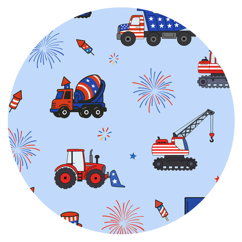 4th of July Stars Truck and Fireworks Blue Short Bamboo Zippy Baby Romper
