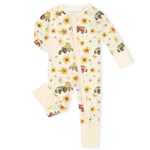 Sunflower Farm Cream Bamboo Zipper Romper Pajamas
