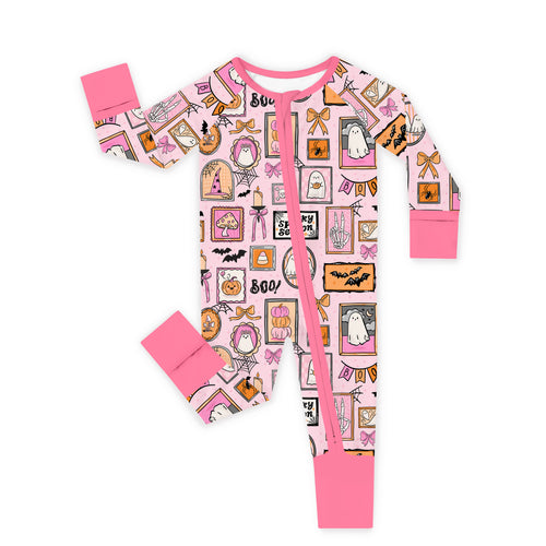 Halloween Pink Spooky Gallery Bamboo Zipper Romper Pajamas