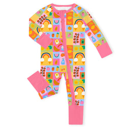 Rainbow Morning Bamboo Zipper Romper Pajamas
