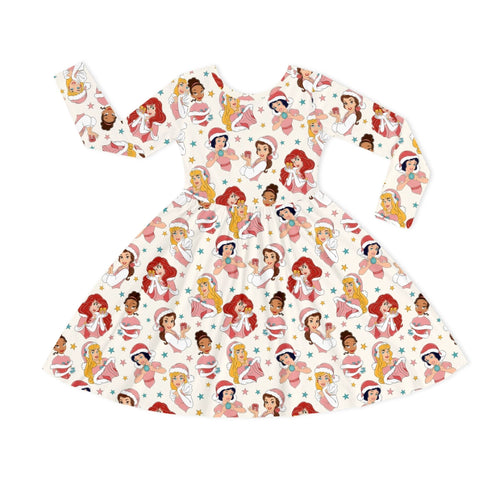 Christmas Pink Princess Light Pink Kids Bamboo Long Sleeves Dress