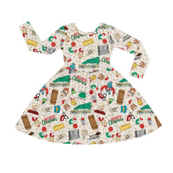 Christmas Green Face Life Kids Bamboo Long Sleeves Dress