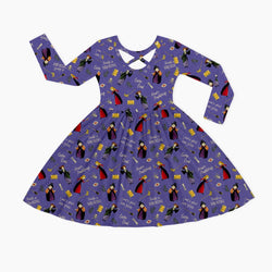 Halloween Witch Sisters Spell Kids Bamboo Purple Long Sleeves Dress
