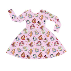 Garden Floral Princess Dreams on Pink Kids Bamboo Long Sleeves Dress