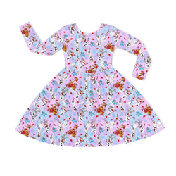 Christmas Big Face Snowman Multicolor Kids Bamboo Long Sleeves Dress
