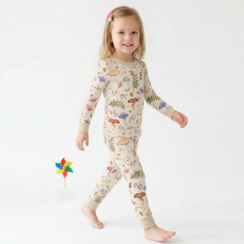 Mushroom Magic Meadow Adventure Kids Bamboo Two-Piece Pajama Set