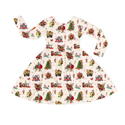 Christmas Safari Park Friends Adventure Kids Bamboo Long Sleeves Dress