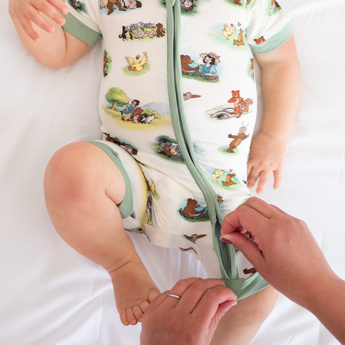 Little Cute Bear Baby Bamboo Short Zipper Romper Pajamas