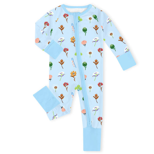 Wildflower Meadow Blue Bamboo Zipper Romper Pajamas