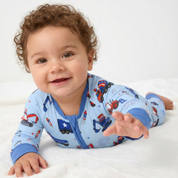 4th of July Stars Truck and Fireworks Blue Bamboo Zipper Romper Pajamas