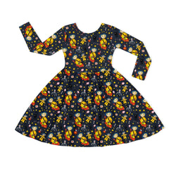 Halloween Little Yellow Raincoat Adventure Kids Bamboo Long Sleeves Dress
