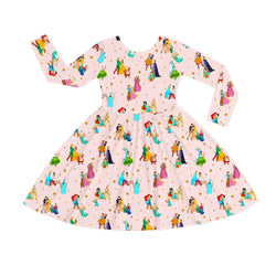 Pink Princess and Prince Stars Kids Bamboo Long Sleeves Dress