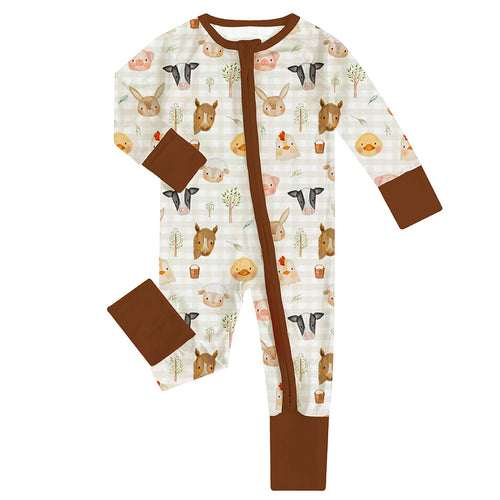 FancyPrince Animal House Car Plaid Baby Bamboo Zipper Romper Pajamas