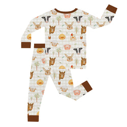 Animal Tree Plaid Kid Bamboo Two-Piece Pajama Set