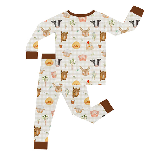 Animal Tree Plaid Kid Bamboo Two-Piece Pajama Set