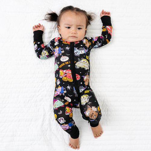 Halloween Car Pumpkin Baby Bamboo Zipper Romper Pajamas