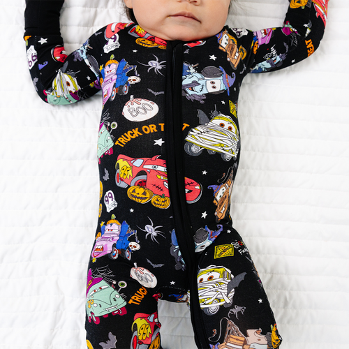 Halloween Car Pumpkin Baby Bamboo Zipper Romper Pajamas