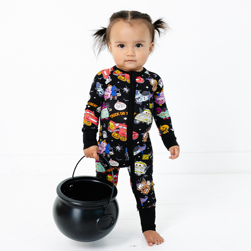 Halloween Car Pumpkin Baby Bamboo Zipper Romper Pajamas