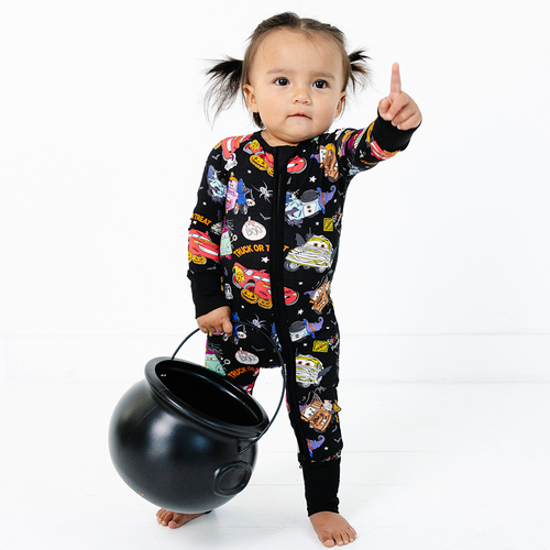 Halloween Car Pumpkin Baby Bamboo Zipper Romper Pajamas