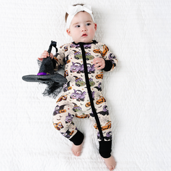 Halloween Car Baby Bamboo Zipper Romper Pajamas