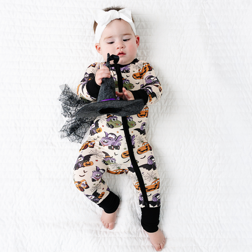 Halloween Car Baby Bamboo Zipper Romper Pajamas