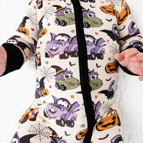 Halloween Car Baby Bamboo Zipper Romper Pajamas