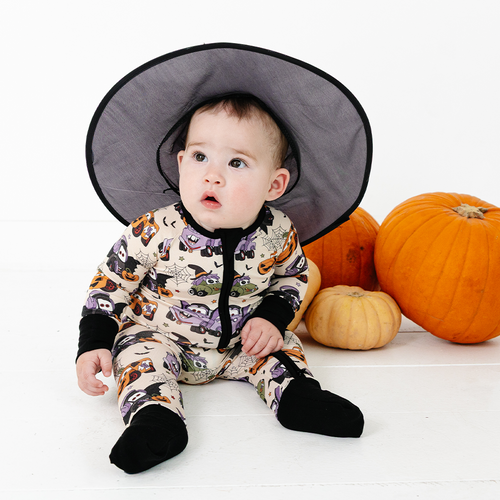 Halloween Car Baby Bamboo Zipper Romper Pajamas