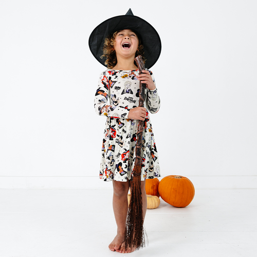 Halloween Princess Pumpkin Spider Kids Bamboo Long Sleeves Dress