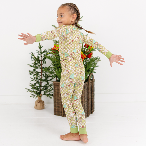 Christmas Green Face Stole Gift Plaid Kids Bamboo Two-Piece Pajama Set