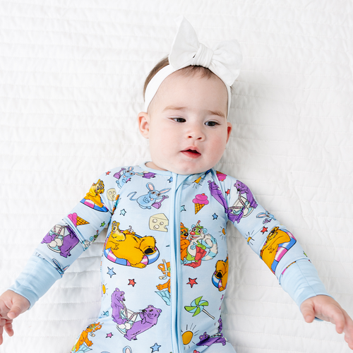 Bear Summer Beach Baby Bamboo Zipper Romper Pajamas