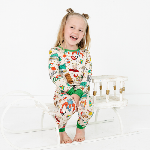 Christmas Green Face Life Kids Bamboo Two-Piece Pajama Set