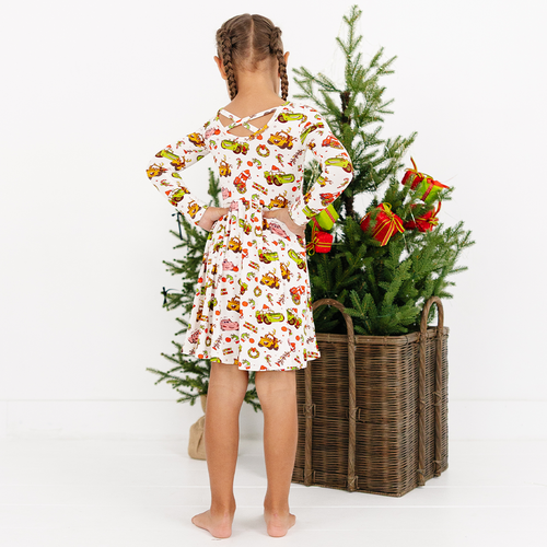 Christmas Cartoon Car Kids Bamboo Long Sleeves Dress