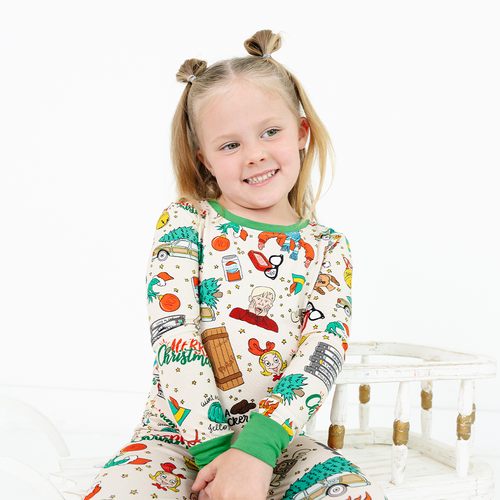 Christmas Green Face Life Kids Bamboo Two-Piece Pajama Set