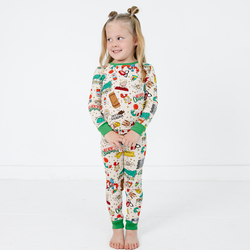 Christmas Green Face Life Kids Bamboo Two-Piece Pajama Set
