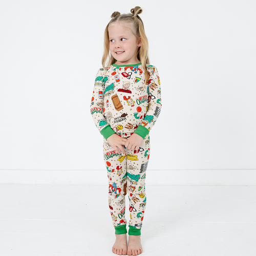 Christmas Green Face Life Kids Bamboo Two-Piece Pajama Set