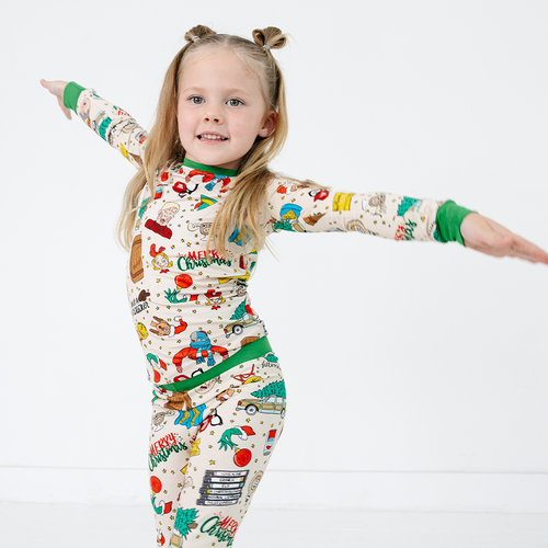 Christmas Green Face Life Kids Bamboo Two-Piece Pajama Set
