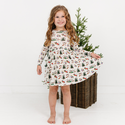 Christmas Snowflake Green Face Dog Kids Bamboo Long Sleeves Dress