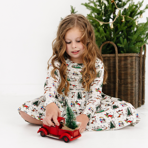 Christmas Snowflake Green Face Dog Kids Bamboo Long Sleeves Dress
