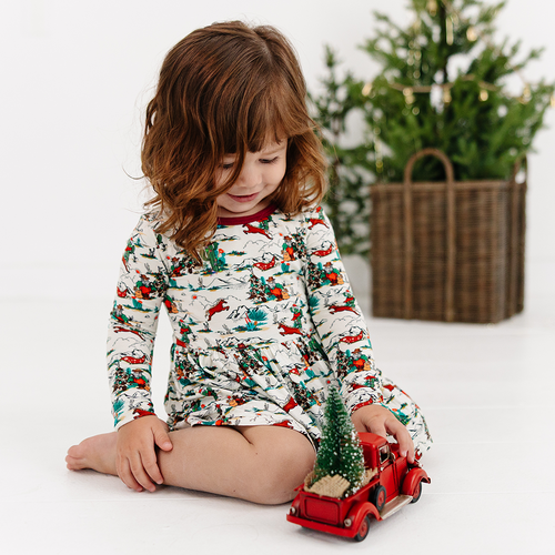 Christmas Snowflake Green Face Dog Long Sleeve Twirl Dress With Bodysuit