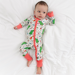 Christmas Tree Light Green Face Baby Bamboo Zipper Romper Pajamas