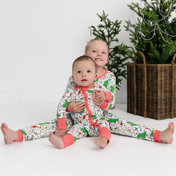Christmas Tree Light Green Face Baby Bamboo Zipper Romper Pajamas