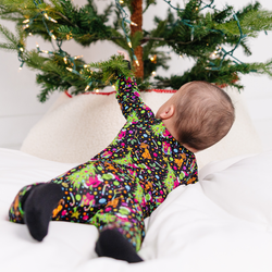 Christmas Tree Green Face Gift Baby Bamboo Zipper Romper Pajamas