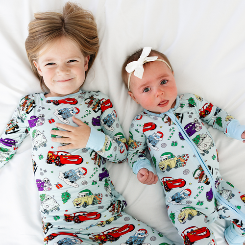 Christmas Car and Gifts Fun Baby Bamboo Zipper Romper Pajamas