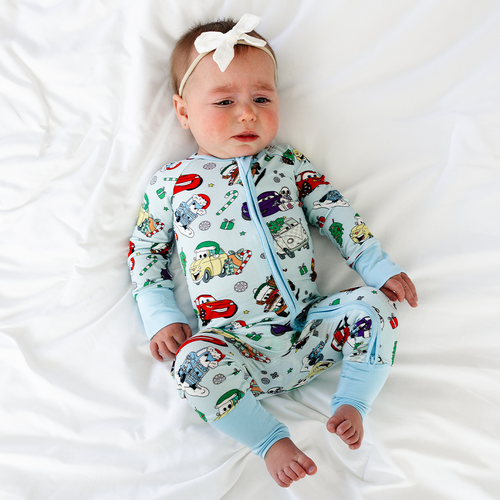 Christmas Car and Gifts Fun Baby Bamboo Zipper Romper Pajamas