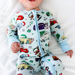 Christmas Car and Gifts Fun Baby Bamboo Zipper Romper Pajamas