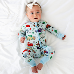 Christmas Car and Gifts Fun Baby Bamboo Zipper Romper Pajamas