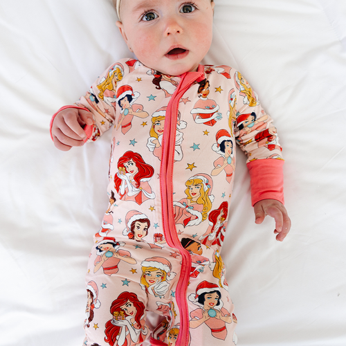 Christmas Pink Princess Baby Bamboo Zipper Romper Pajamas