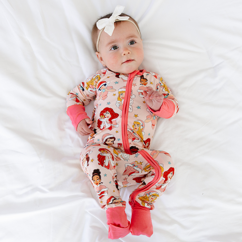 Christmas Pink Princess Baby Bamboo Zipper Romper Pajamas