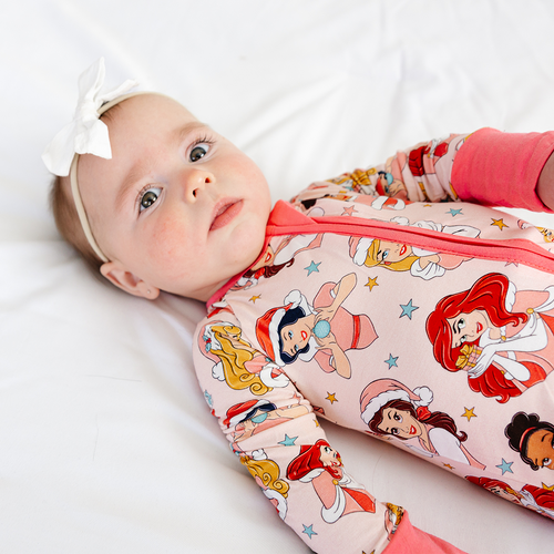 Christmas Pink Princess Baby Bamboo Zipper Romper Pajamas